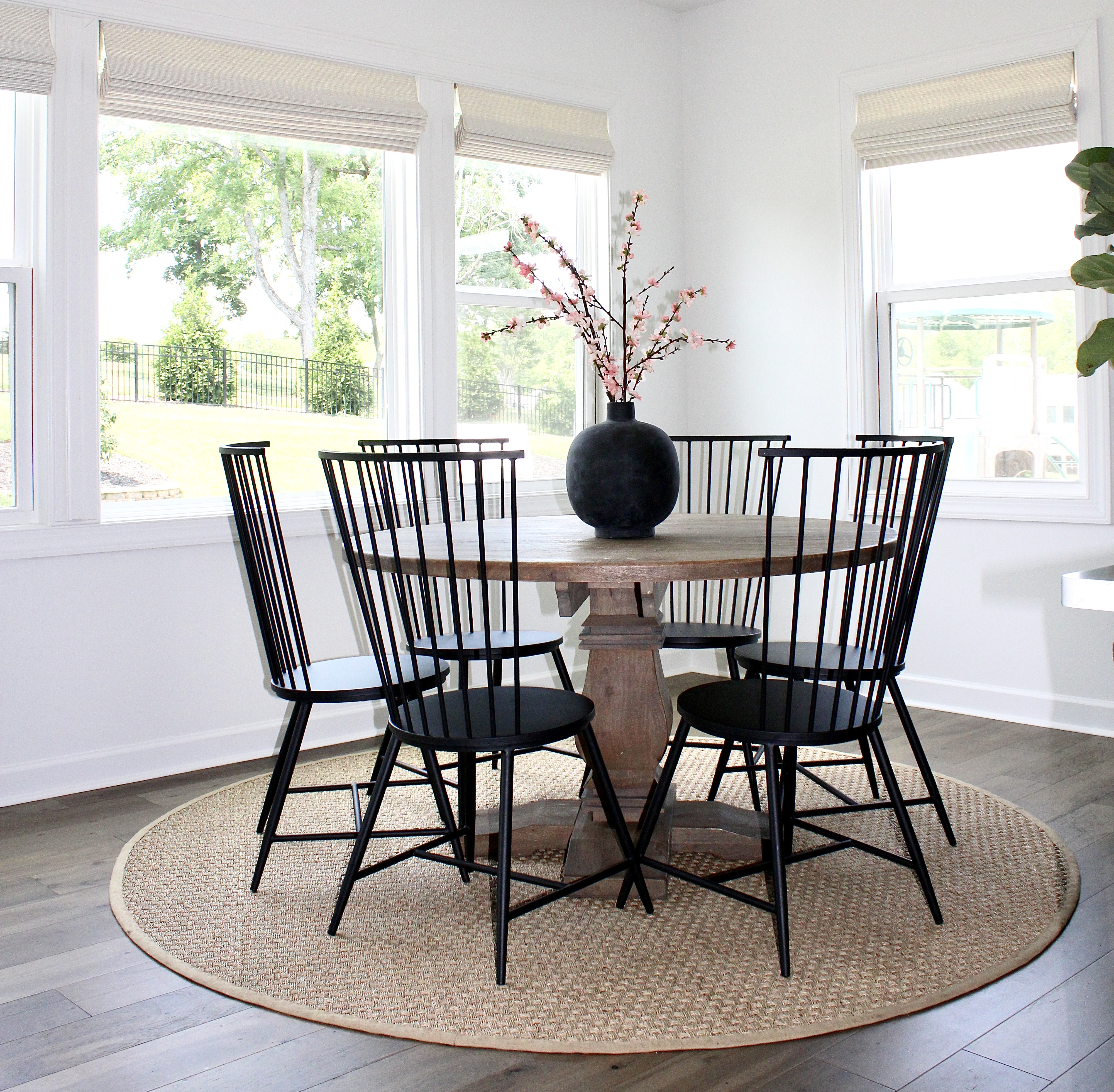 Dining table with black windsor overstock warehouse chairs
